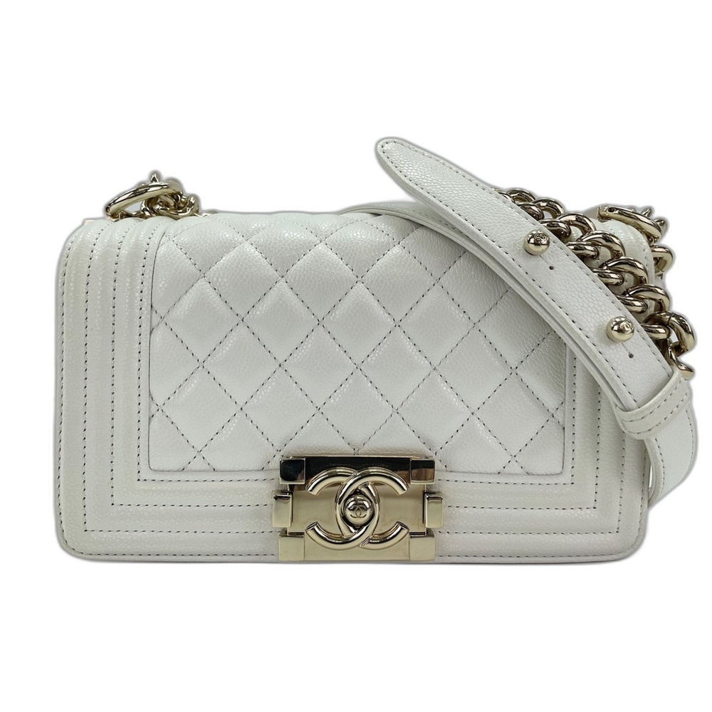 Chanel CHANEL Caviar Skin Boy Small Shoulder Bag White